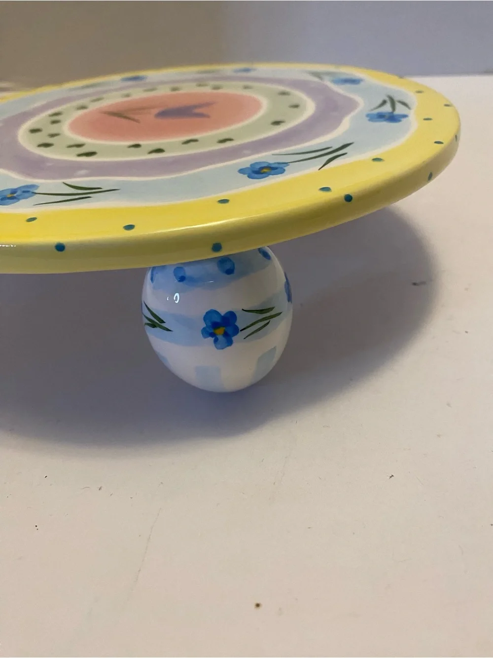 Cake Stand Ceramic Hand Painted Whimsical 8” Flowers Inc. Easter Egg Legs